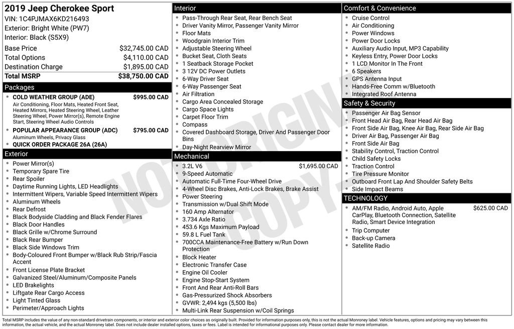 Used 2019 Jeep Cherokee Sport w/ Cold Weather Group AWD/4WD image 4