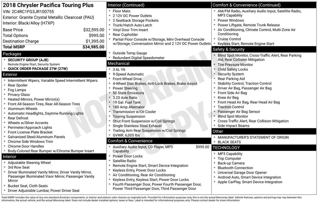 Used 2018 Chrysler Pacifica Touring Plus FWD image 6