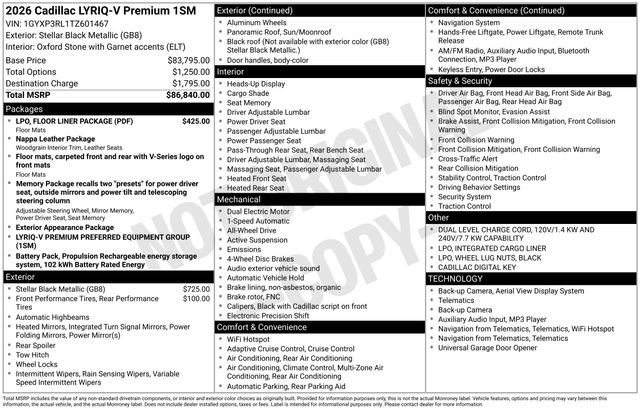 New 2026 Cadillac Lyriq V w/ LPO, Floor Liner Package image 4