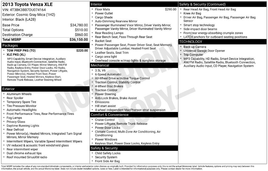 Used 2013 Toyota Venza XLE w/ Tow Prep Pkg AWD/4WD image 5