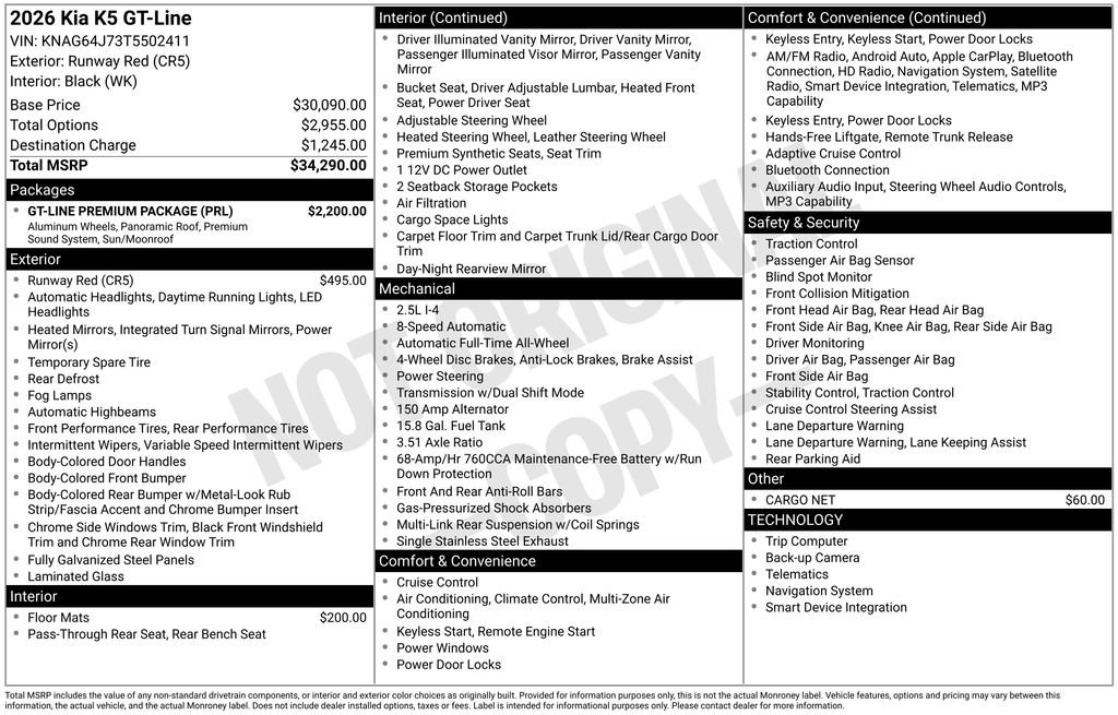 New 2026 Kia K5 GT-Line w/ GT-Line Premium Package AWD/4WD image 4