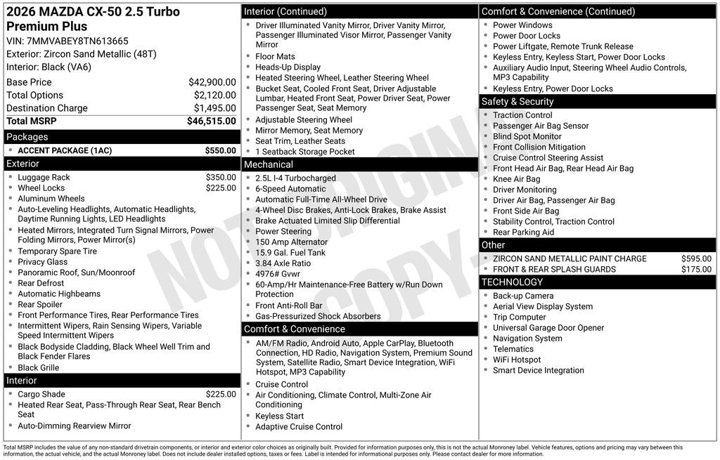 New 2026 MAZDA CX-50 2.5 Turbo w/ Accent Package AWD/4WD image 37