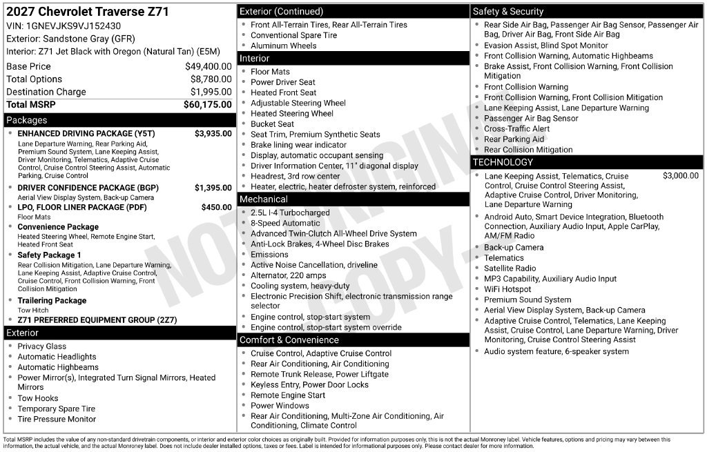 New 2027 Chevrolet Traverse Z71 w/ Enhanced Driving Package AWD/4WD image 3