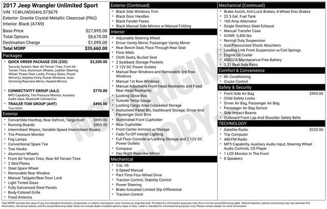 Used 2017 Jeep Wrangler Unlimited Sport w/ Quick Order Package 23S image 28