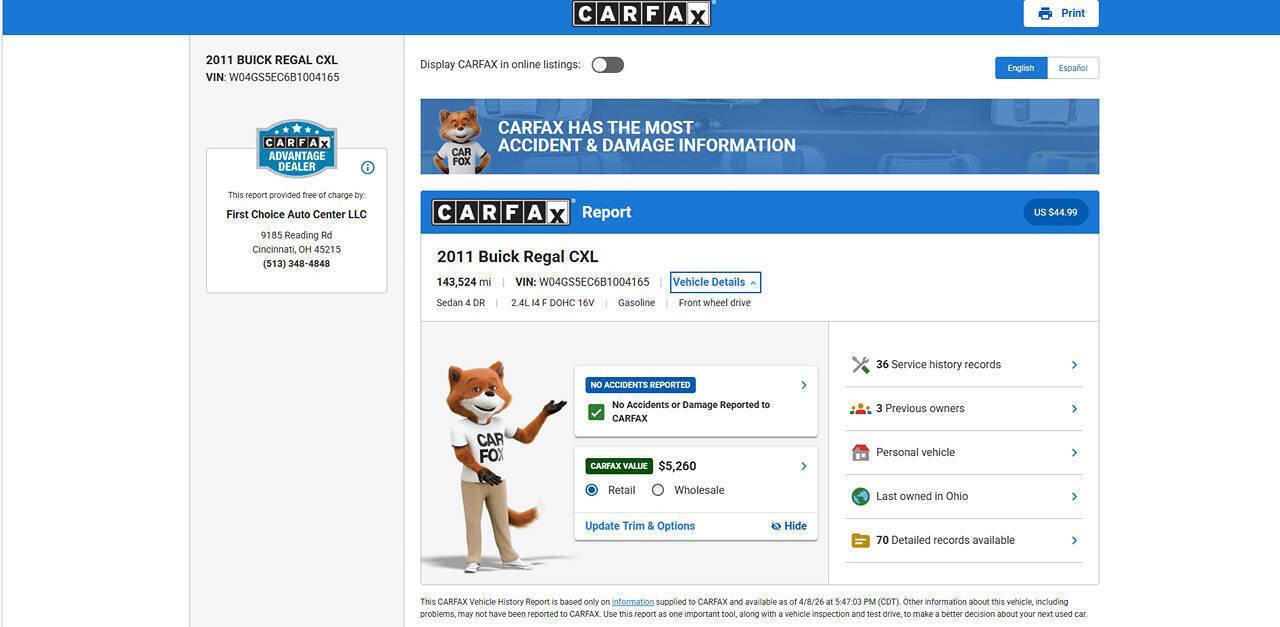 Used 2011 Buick Regal CXL w/ RL4 Preferred Equipment Group image 2