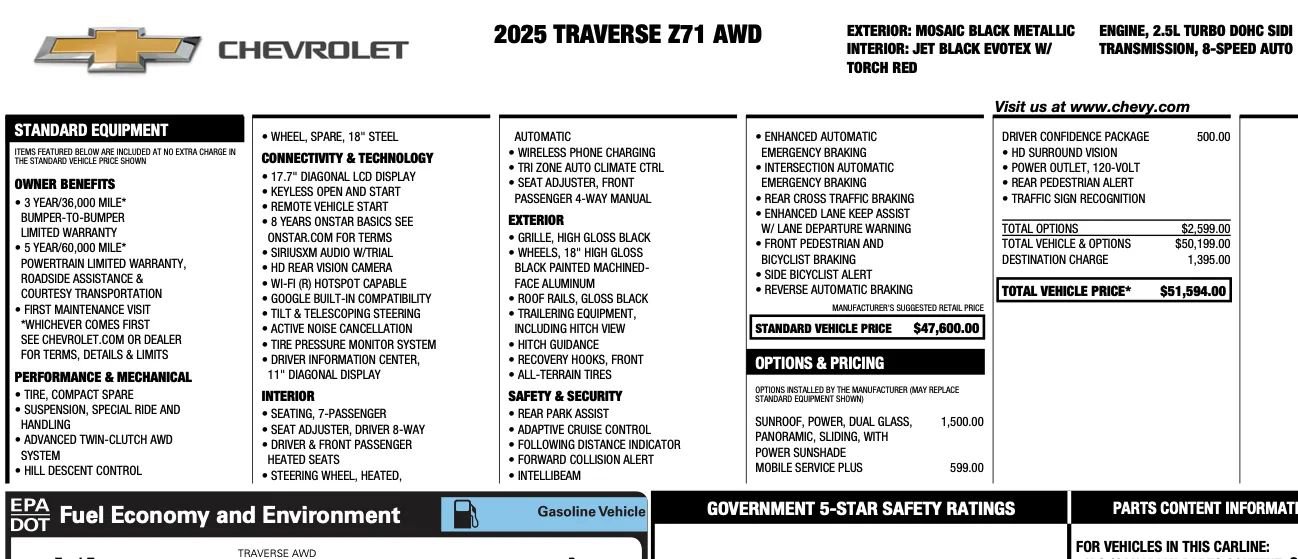 Used 2025 Chevrolet Traverse Z71 w/ Driver Confidence Package AWD/4WD image 2