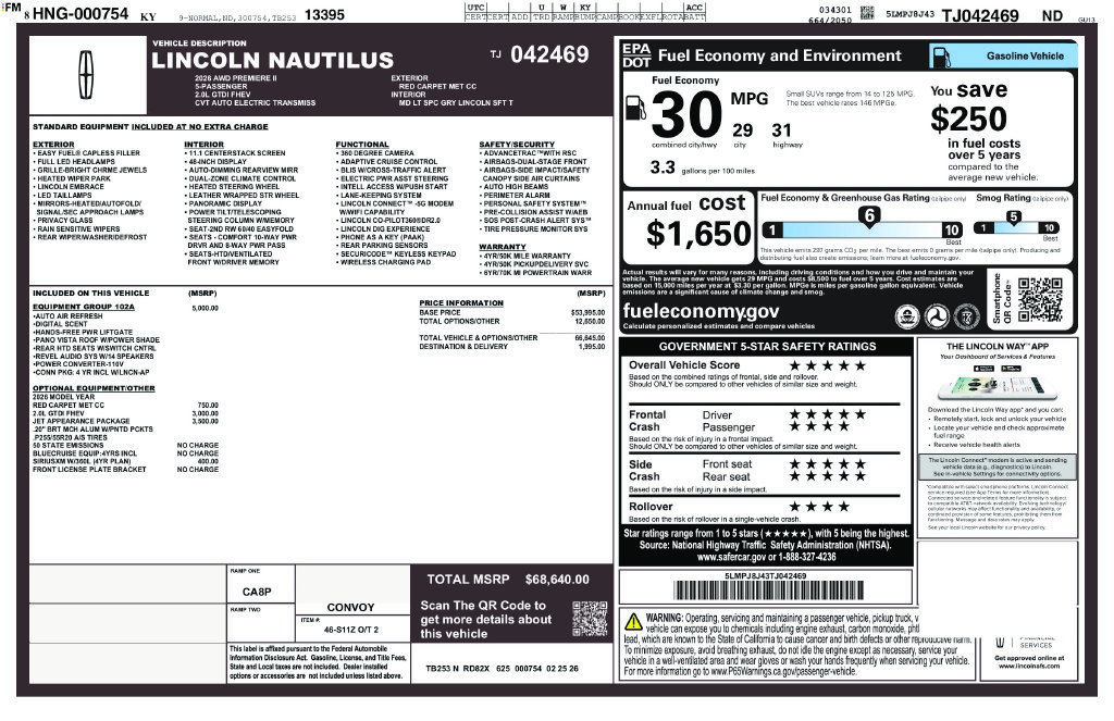 New 2026 Lincoln Nautilus Premier w/ Equipment Group 102A AWD/4WD image 32