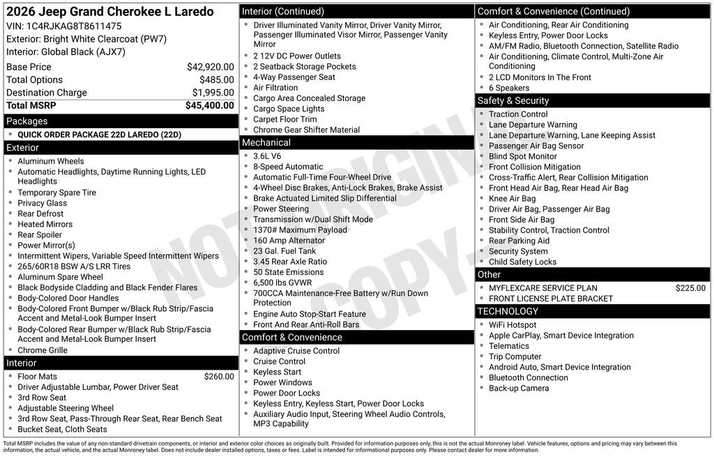 New 2026 Jeep Grand Cherokee L Laredo AWD/4WD image 6