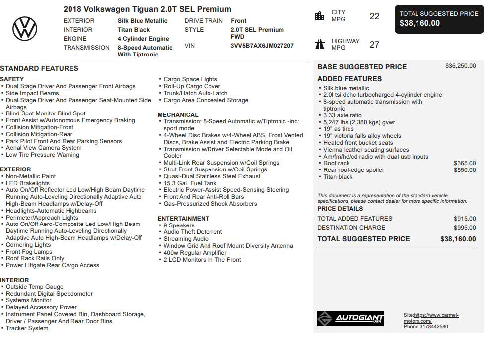 Used 2018 Volkswagen Tiguan SEL Premium image 3