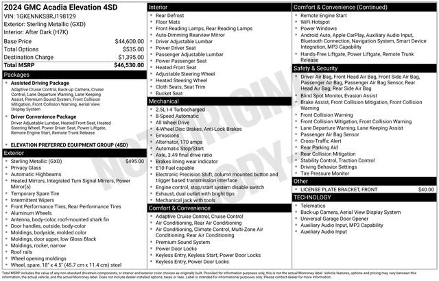 Used 2024 GMC Acadia Elevation AWD/4WD image 48