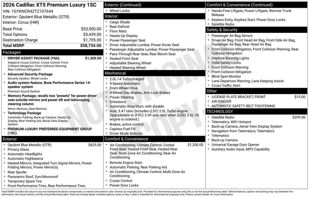 New 2026 Cadillac XT5 Premium Luxury w/ Driver Assist Package FWD image 54
