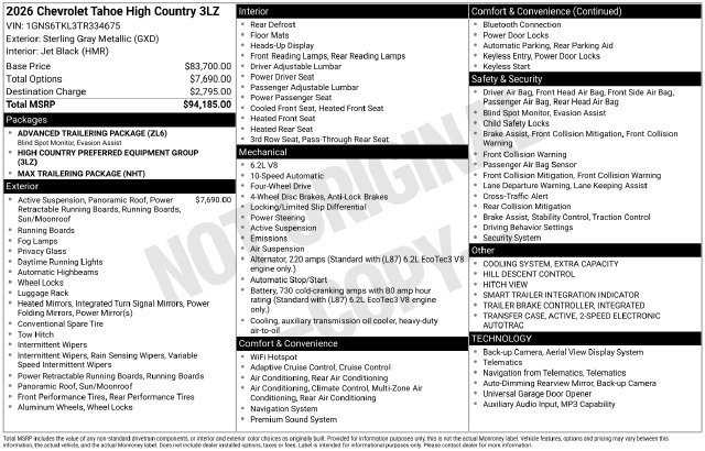 New 2026 Chevrolet Tahoe High Country AWD/4WD image 4