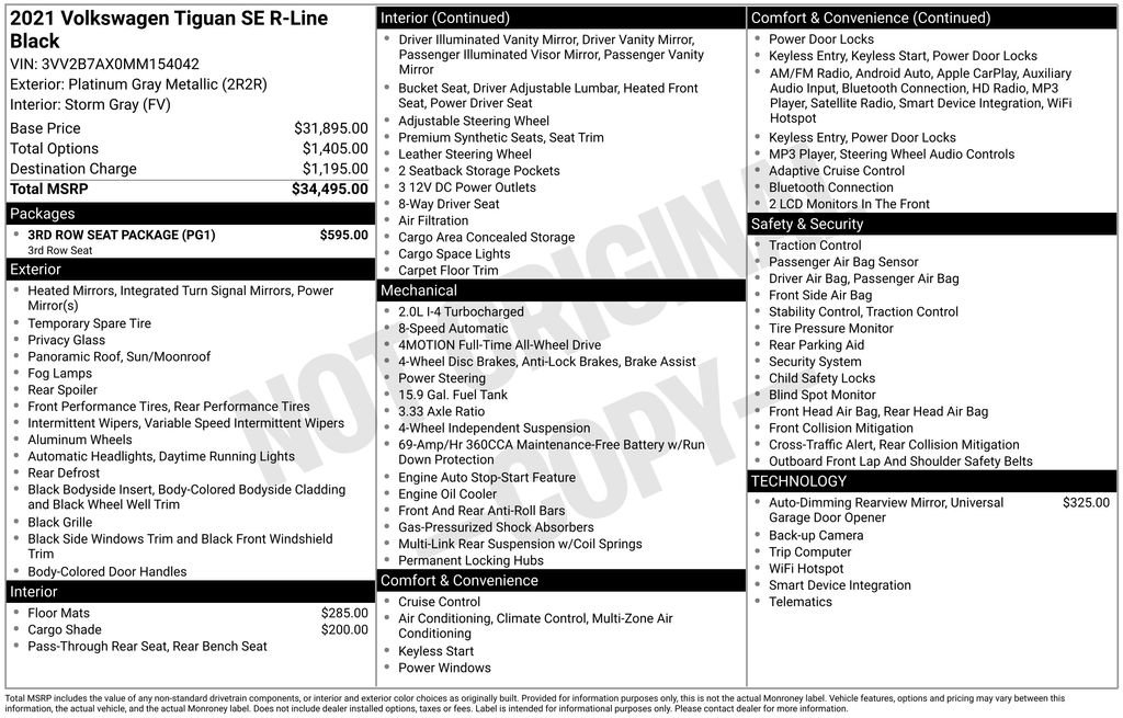 Used 2021 Volkswagen Tiguan SE R-Line w/ 3rd Row Seat Package image 24