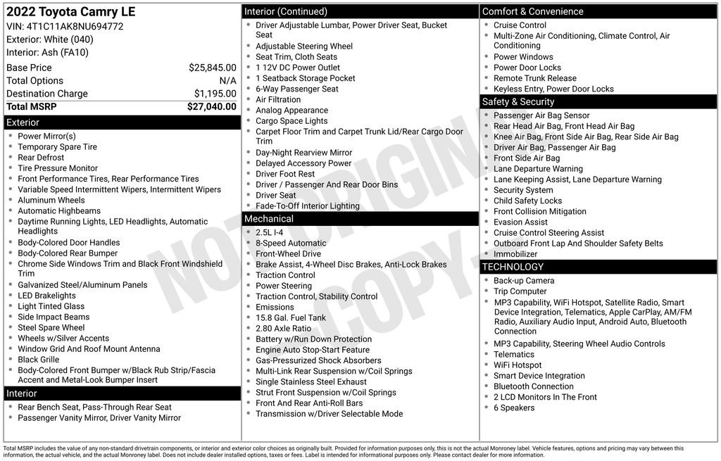 Used 2022 Toyota Camry LE image 22