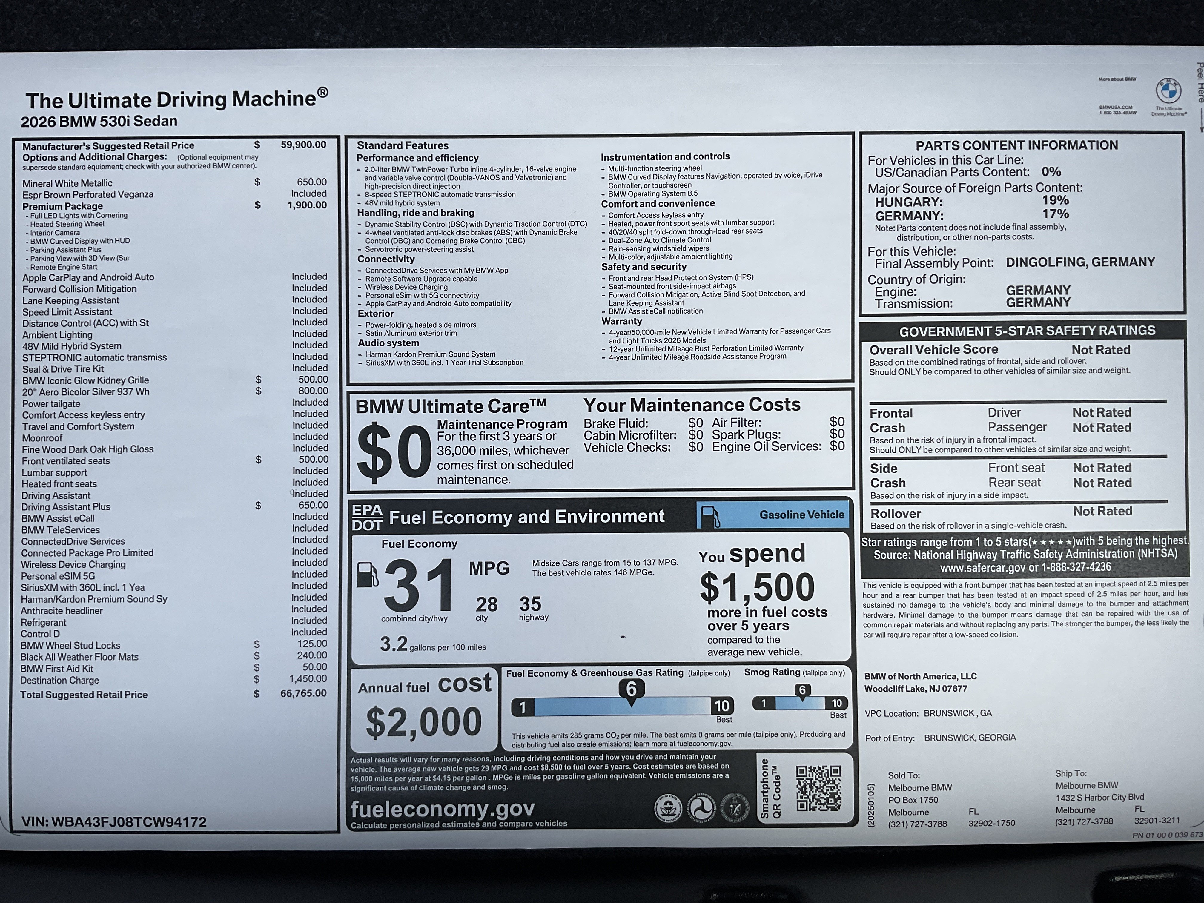New 2026 BMW 530i w/ Premium Package RWD image 36
