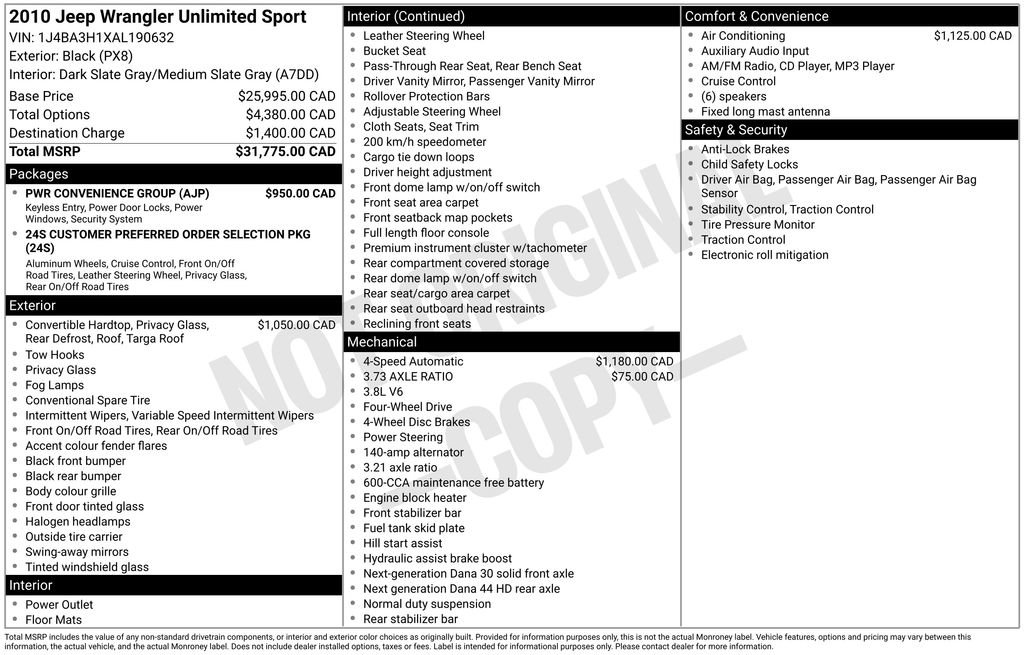 Used 2010 Jeep Wrangler Unlimited Sport w/ PWR Convenience Group image 19