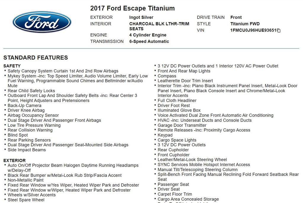 Used 2017 Ford Escape Titanium w/ Equipment Group 301A FWD image 17