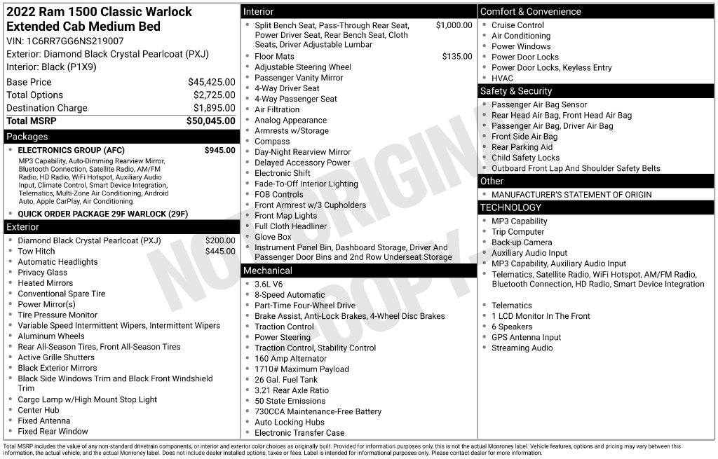 Certified 2022 RAM 1500 Warlock w/ Electronics Group AWD/4WD image 7