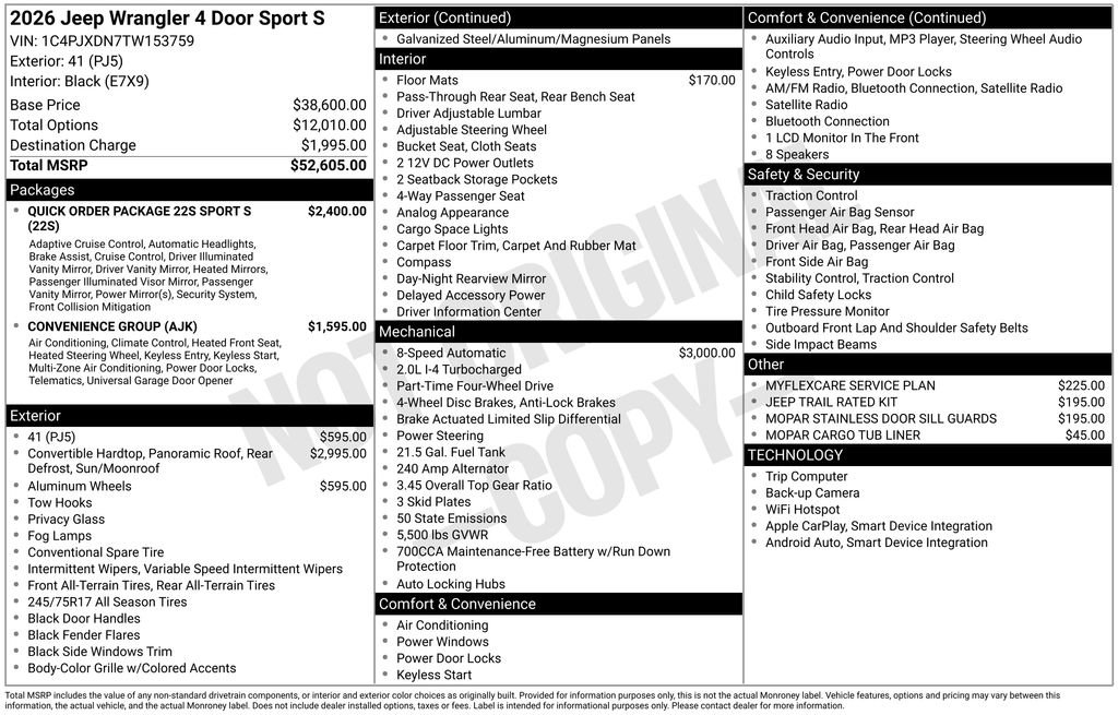 New 2026 Jeep Wrangler Unlimited Sport AWD/4WD image 46