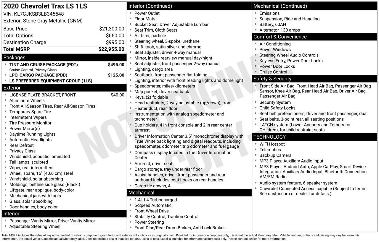 Used 2020 Chevrolet Trax LS w/ Tint and Cruise Package FWD image 28