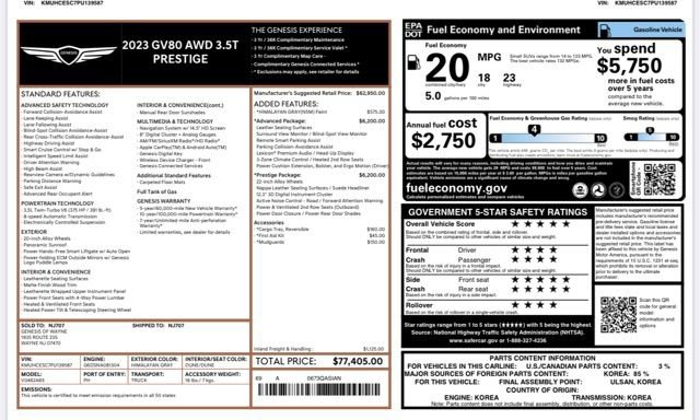 Used 2023 Genesis GV80 3.5T Prestige w/ Prestige Package image 17