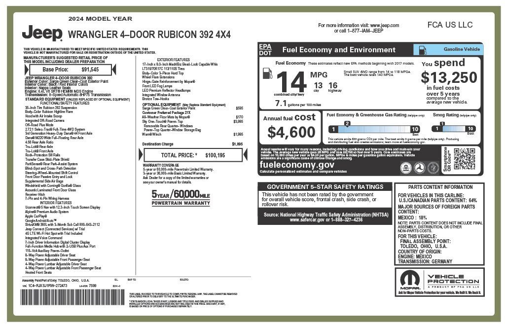 Used 2024 Jeep Wrangler Unlimited Rubicon 392 image 2