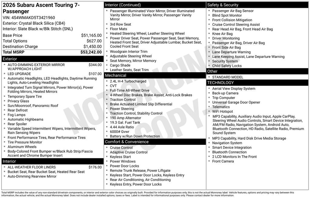 New 2026 Subaru Ascent Touring AWD/4WD image 6