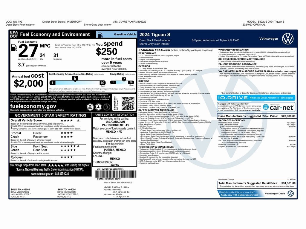 Used 2024 Volkswagen Tiguan S image 2