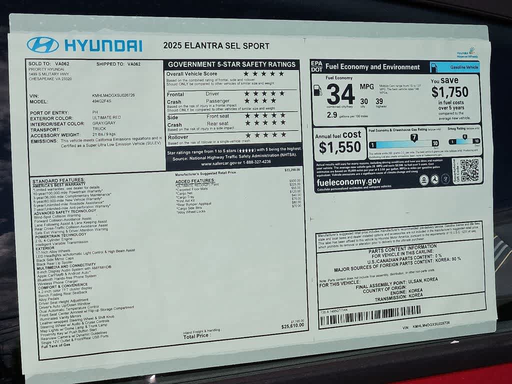 Certified 2025 Hyundai Elantra Sport FWD image 22
