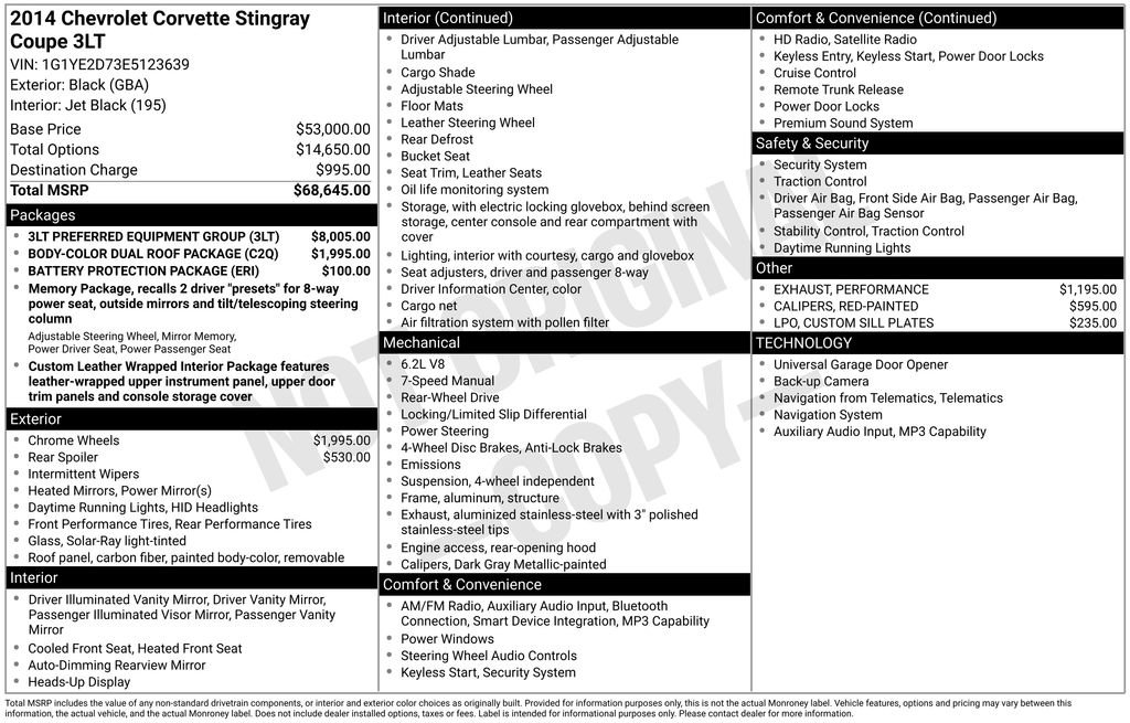 Used 2014 Chevrolet Corvette Stingray Coupe w/ 3LT Preferred Equipment Group RWD image 2