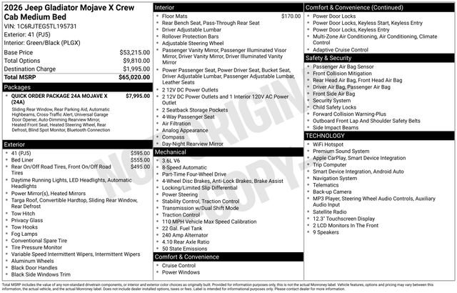 New 2026 Jeep Gladiator Mojave AWD/4WD image 23