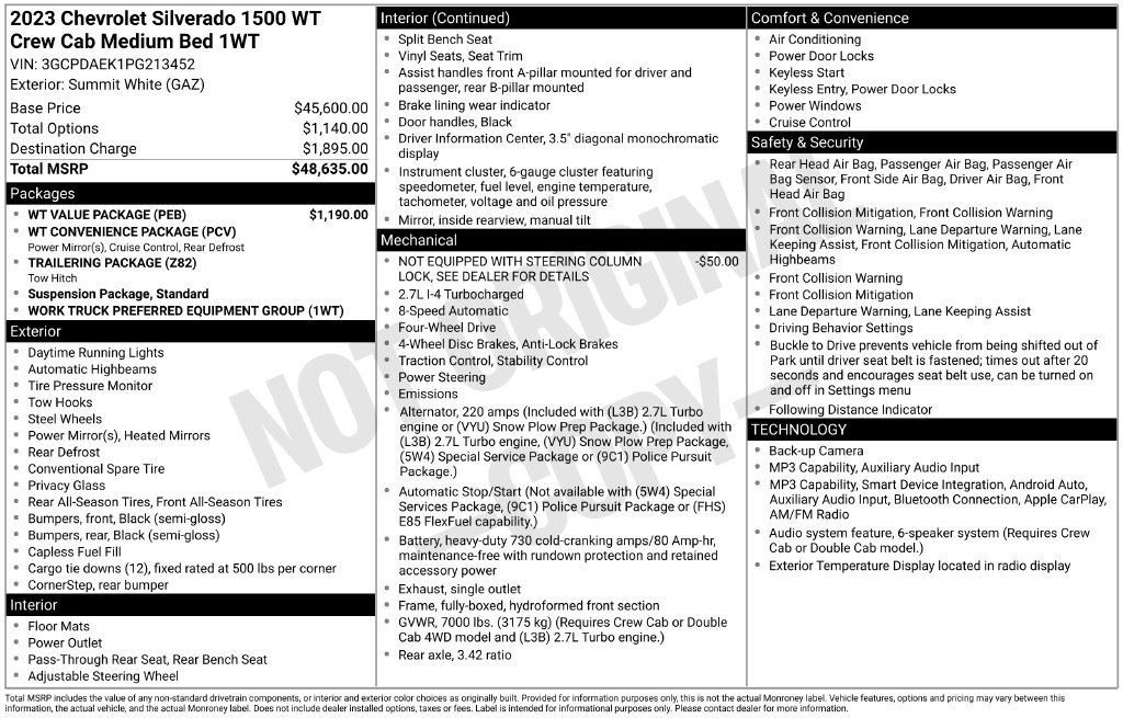 Used 2023 Chevrolet Silverado 1500 W/T w/ WT Value Package AWD/4WD image 6