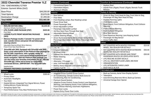 Used 2022 Chevrolet Traverse Premier w/ Redline Edition AWD/4WD image 28