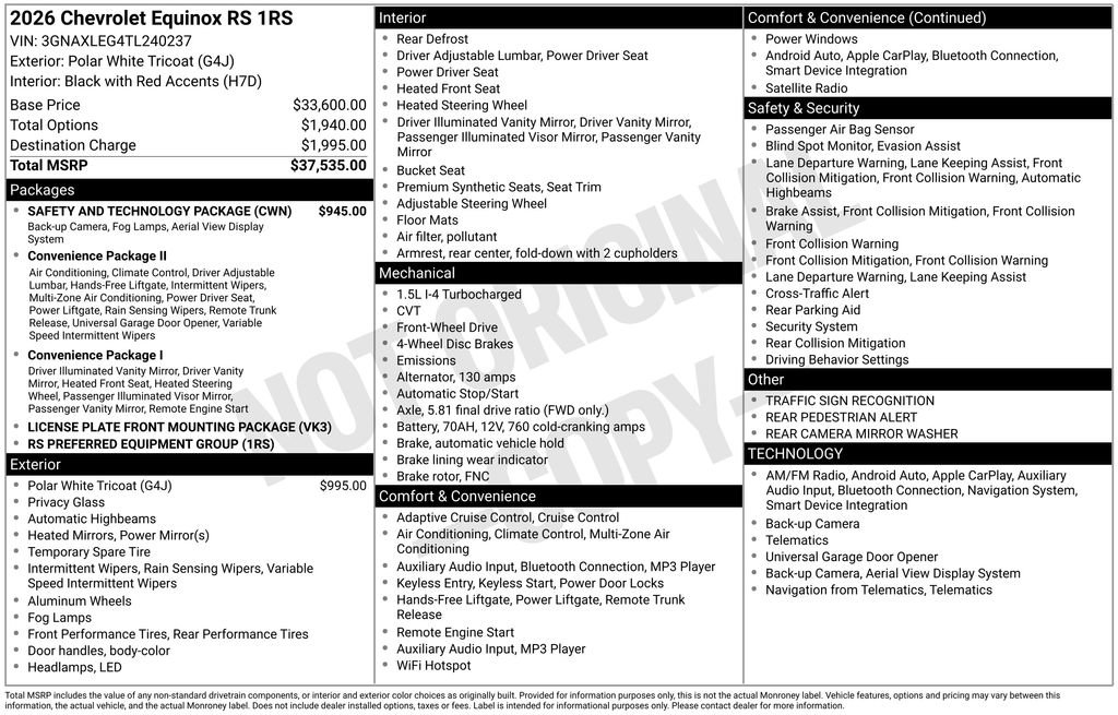 New 2026 Chevrolet Equinox RS w/ Safety and Technology Package image 32
