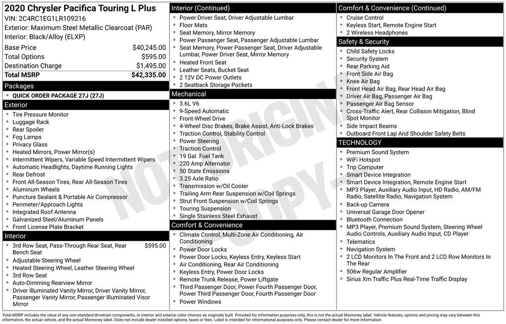 Certified 2020 Chrysler Pacifica Touring-L Plus FWD image 39