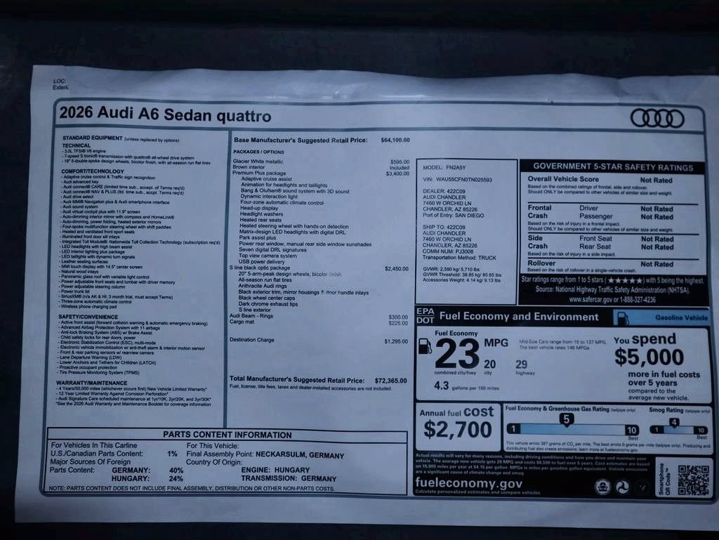Used 2026 Audi A6 Premium Plus w/ Premium Plus Package AWD/4WD image 9