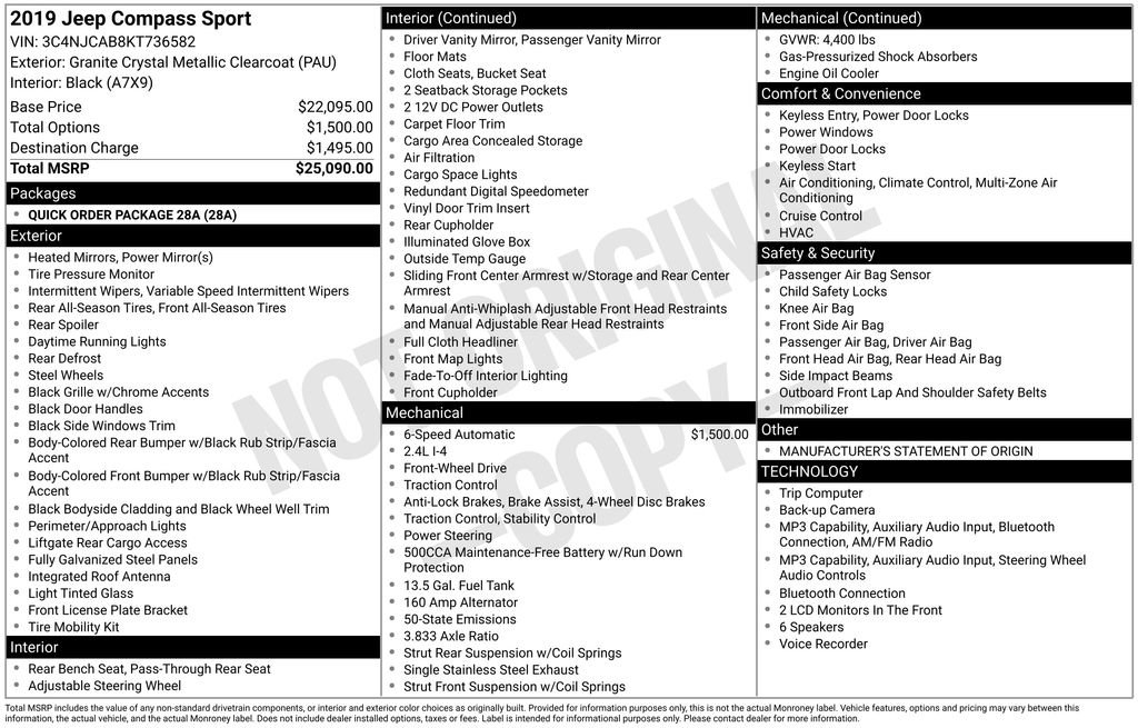 Used 2019 Jeep Compass Sport FWD image 33