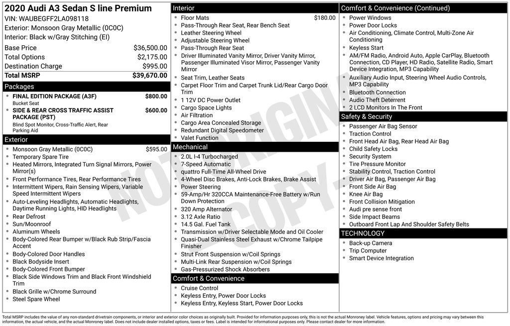 Used 2020 Audi A3 2.0T Premium w/ Final Edition Package image 10