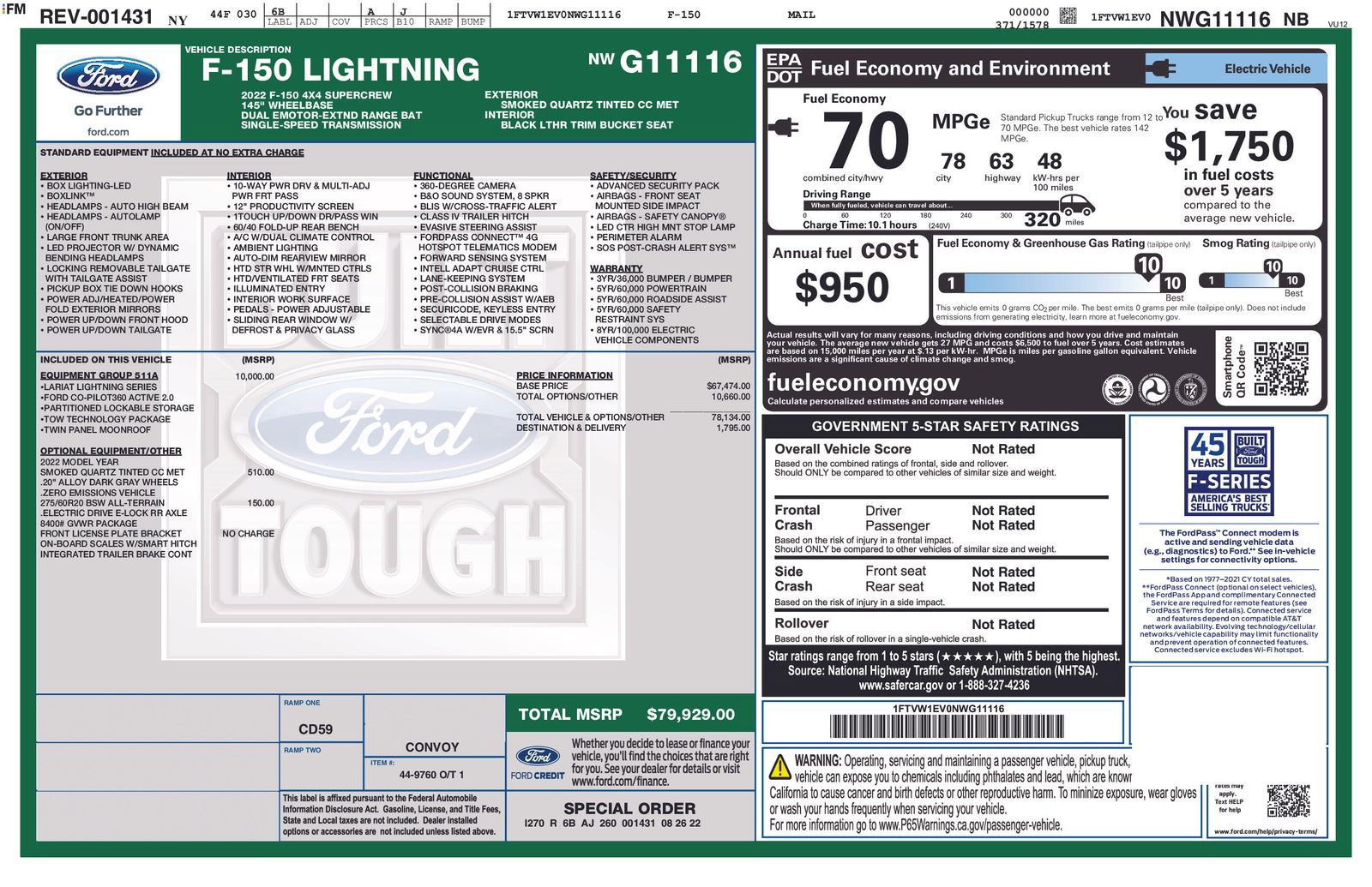 Used 2022 Ford F150 Lightning Lariat w/ Equipment Group 511A High image 10