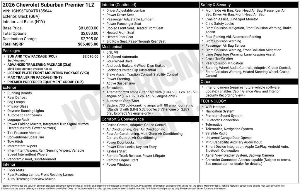 Used 2026 Chevrolet Suburban Premier w/ Sun And Tow Package AWD/4WD image 5