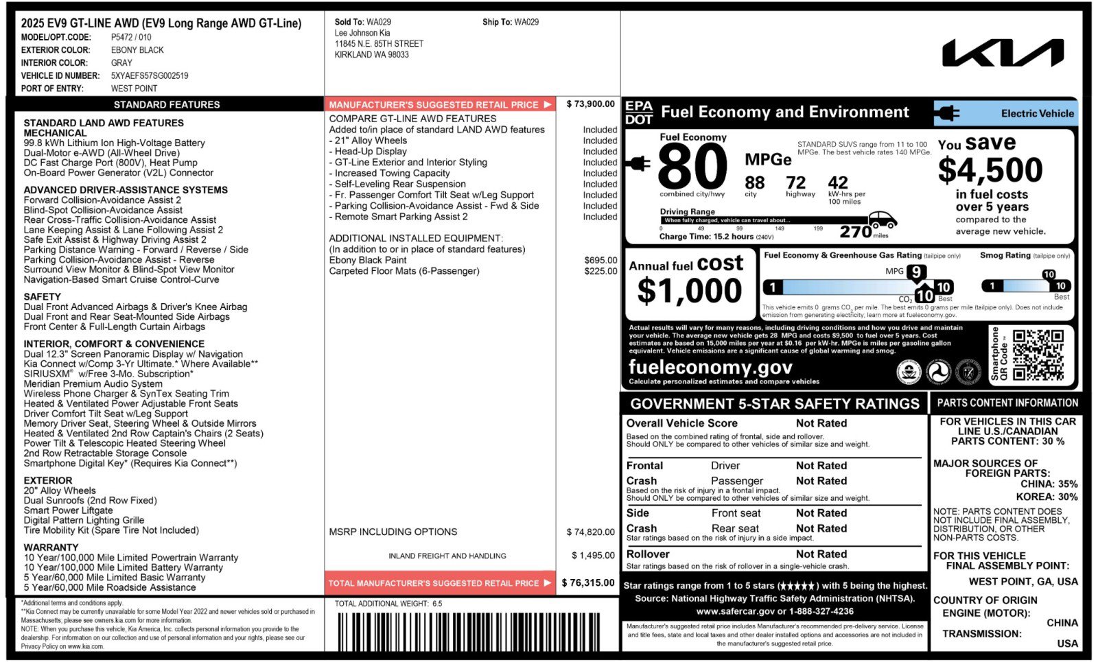 Used 2025 Kia EV9 GT-Line AWD/4WD image 61