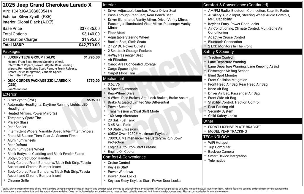 New 2025 Jeep Grand Cherokee Laredo X w/ Luxury Tech Group I RWD image 41