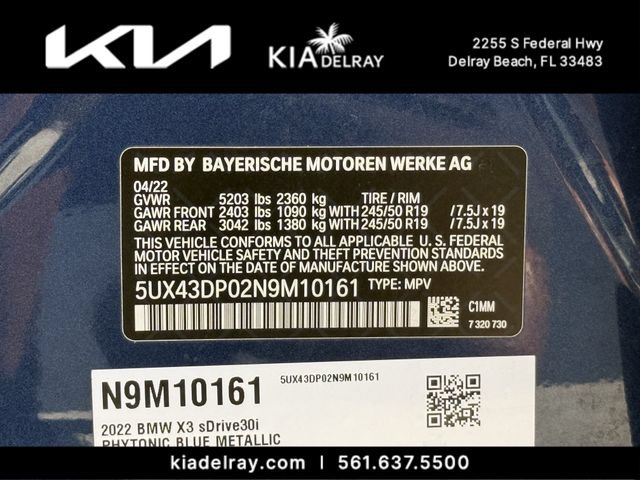 Used 2022 BMW X3 sDrive30i w/ Convenience Package RWD image 38