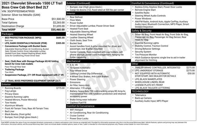 Used 2021 Chevrolet Silverado 1500 LT Trail Boss w/ Bed Protection Package image 38