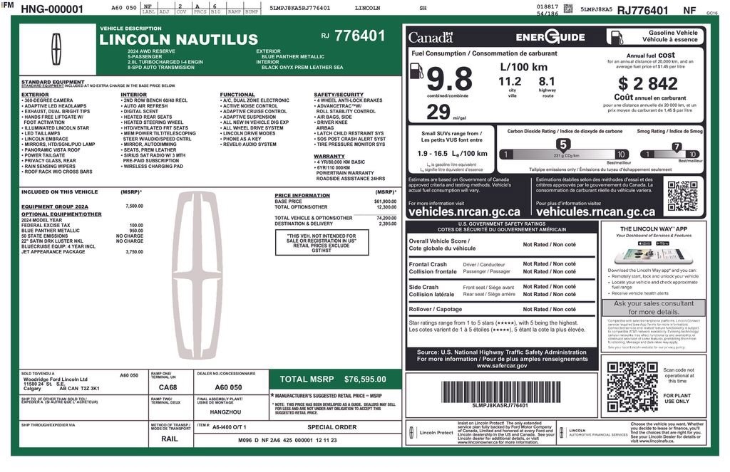 Used 2024 Lincoln Nautilus Reserve w/ Equipment Group 202A image 22