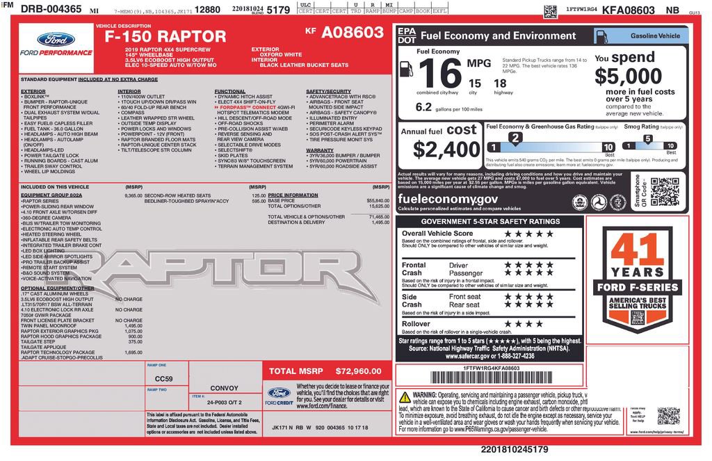 Used 2019 Ford F150 Raptor w/ Equipment Group 802A Luxury image 5