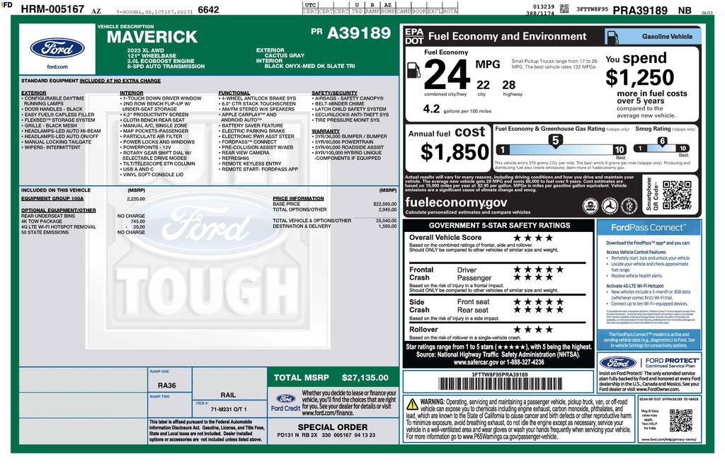 Used 2023 Ford Maverick XL w/ Equipment Group 100A Standard AWD/4WD image 4