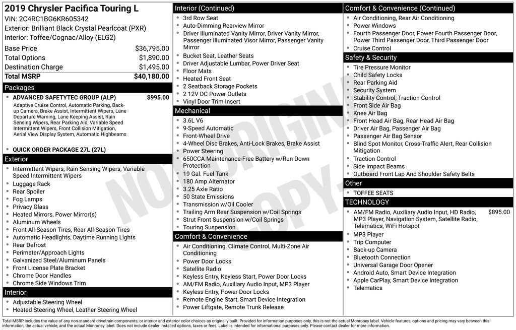 Used 2019 Chrysler Pacifica Touring-L w/ Advanced Safetytec Group image 38