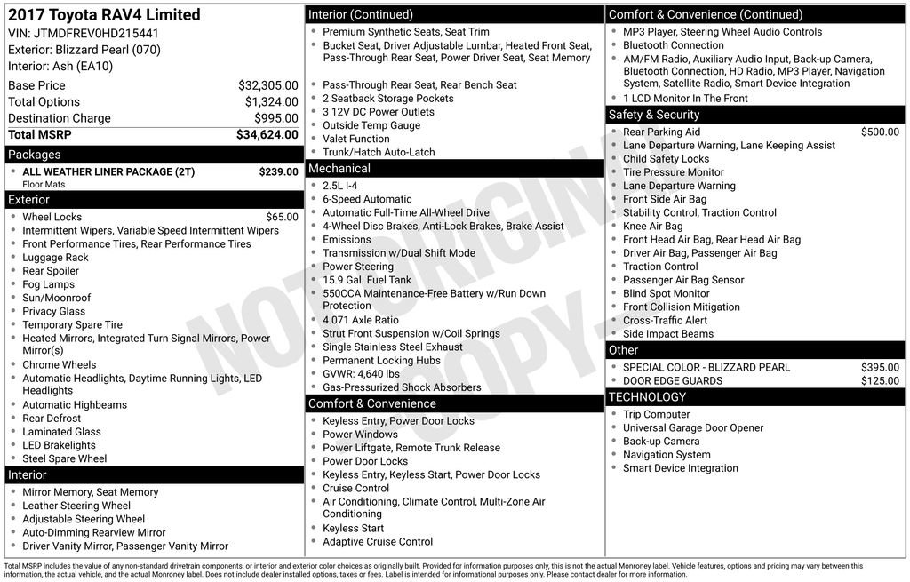 Used 2017 Toyota RAV4 Limited w/ All Weather Liner Package image 32