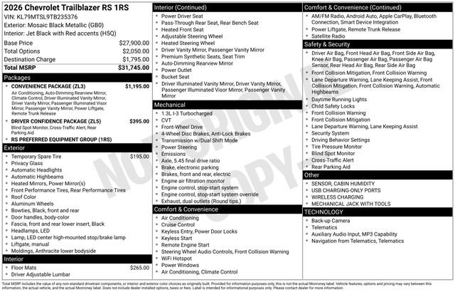 New 2026 Chevrolet TrailBlazer RS w/ Convenience Package FWD image 26